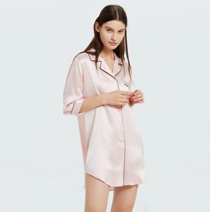 Pigiama <span class=keywords><strong>da</strong></span> donna Ultra morbido 100% in seta con maniche corte <span class=keywords><strong>camicia</strong></span> <span class=keywords><strong>da</strong></span> <span class=keywords><strong>notte</strong></span> traspirante stile Casual di lusso per tessuti estivi - Product Image 1