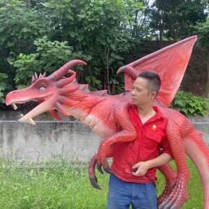 Dinosaure animatronique réaliste, <span class=keywords><strong>dragon</strong></span> marionnette accrocheur d'attention en rouge - Product Image 5