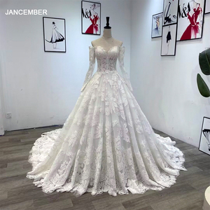 Custom Wholesale Wedding Dress Elegant Women Long Sleeve French Lace Bridal Dresses Vestidoes Wm91 - Product Image 1
