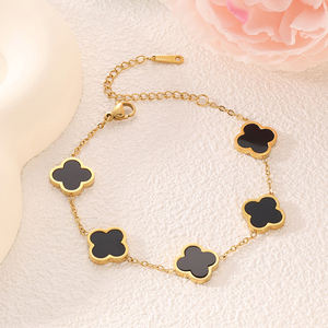 <span class=keywords><strong>Bracciale</strong></span> a catena con quadrifoglio portafortuna in acciaio al titanio placcato <span class=keywords><strong>oro</strong></span> 18k con <span class=keywords><strong>madreperla</strong></span>, anallergico <span class=keywords><strong>e</strong></span> resistente all'ossidazione, da donna - Product Image 5