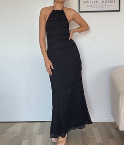 فستان ماكسي فاخر للنساء بياقة هالتر من الشيفون المطوي، مناسب للشاطئ والإجازات وحفلات الزفاف أو الارتداء اليومي - Product Image 4