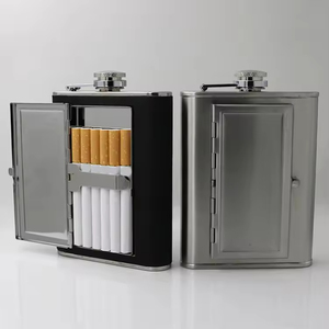 Porte-<span class=keywords><strong>bouteille</strong></span> d'<span class=keywords><strong>alcool</strong></span> en acier inoxydable enveloppé de cuir avec étui à cigares intégré et ensemble d'entonnoirs pour homme et femme - Product Image 3