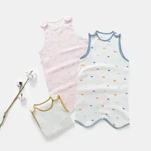 新款夏季纯棉卡通无袖针织男女通用纽扣婴儿罗柏背心婴幼儿睡袋