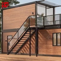 Casa Contenedor Prefabricada Desmontable de Lujo Moderna de Dos Pisos con Acabado de Madera para Cabañas, Hotel, Apartamento o Villa