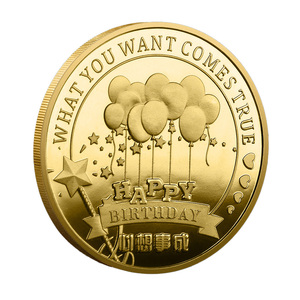 Moneta Commemorativa in Metallo a Tema <span class=keywords><strong>Compleanno</strong></span> con Torta e Palloncino, Souvenir 'Desiderio Realizzato' - Product Image 3