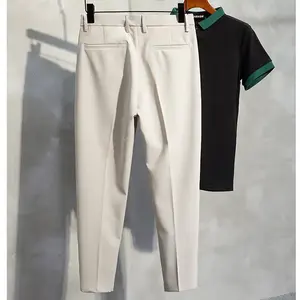 Celana panjang regang untuk pria, celana panjang Formal kasual bisnis warna polos klasik ukuran Plus untuk pria