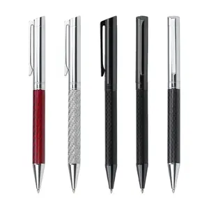 Promotional gift pen black box packing metal luxury gun grey carbon fiber ball pen with print logo
