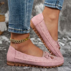 Mocassins plats roses à bout pointu pour femmes, chaussures décontractées style ballerine à semelle légère, confortables et faciles à enfiler - Product Image 3