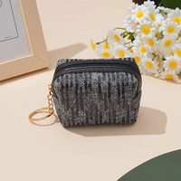 Porte-monnaie court personnalisé pour femme, petit format, brodé de paillettes, mignon, simple, sac de rangement portable pour écouteurs