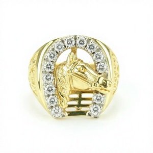 Anillos Apilables de Oro Sólido de 10K Personalizables con Moissanita y Diamantes, Diseño de Herradura, para el Dedo Pequeño, Estilo Hip Hop Único, Idea de Regalo de Buena Suerte - Product Image 1