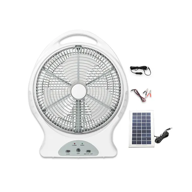 VENTILADOR DE MESA recargable de CC/ca de 12 pulgadas, cuatro LED de cada lado sirven como luces nocturnas pequeñas