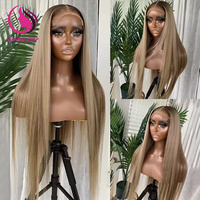 Perruque Lace Frontale Transparente 13X6 13X4 Ombré Blond Lisse avec Racines 1B, Perruque Cheveux Humains Lace Front 5X5 avec Closure