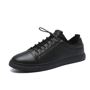 Chaussures décontractées pour hommes en cuir véritable de qualité supérieure, entièrement noires, avec doublure en tissu. - Product Image 1