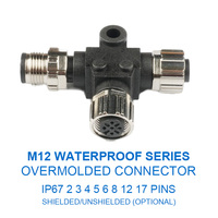 Conector Adaptador Tipo T M12, 1 Macho 2 Hembras, Divisor de 4 Pines, Clasificación IP67, Carcasa de Latón Aeroespacial de 6 Pines, Equipo de Sensor de Precisión