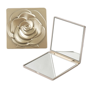 Miroir de maquillage personnalisé à double face doré en forme de rose portable avec grossissement 3x et design pliable
