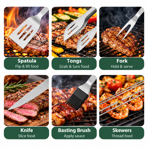 Ensemble d'outils de barbecue en acier inoxydable avec sac de transport Oxford, kit d'ustensiles de grillade pour le camping, les pique-niques et le jardin - Product Image 5