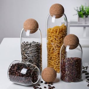 Pot en verre transparent minimaliste de 1100 ml, bouteille de stockage alimentaire hermétique avec bouchon en liège rond, boîte de rangement pour café, thé, épices - Product Image 3