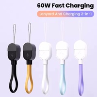 Câble USB-C vers USB-C de charge rapide PD 60W de 16 cm avec cordon porte-clés pour iPhone 15 16 Android et banque d'alimentation – Câble de données USB Type-C