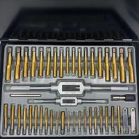 Pexmientas 86 pièces outils métriques en acier à roulement outils de coupe à vis revêtus de titane Kit de filetage jeu de tarauds et de matrices