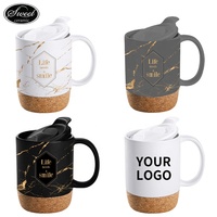 Tasse à café en céramique noire et blanche personnalisée SWT, tasse de voyage avec base en liège