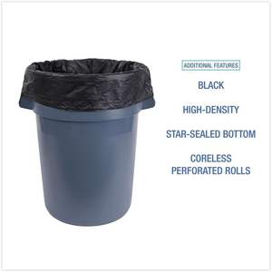 Boardwalk 385817BLK High-Density Black Can Liner 38x58 60gal 14 Microns 25 <b>Bags</b>/RL 8 RL/CT <b>Household</b> <b>Trash</b> <b>Bags</b> - Product Image 6