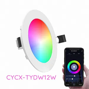 85-265伏超薄智能嵌入式RGBCW吸顶灯紫蜂cob 10W 12w声控无线电话应用紫蜂智能筒灯