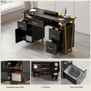 Table de <span class=keywords><strong>manucure</strong></span> moderne brillante avec cadre métallique, station de travail pour technicien des ongles, résistante à l'acétone, poste de travail de beauté pour salon - Product Image 5