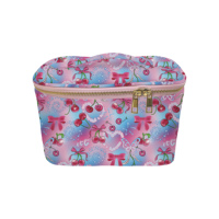Nouveauté Trousse de maquillage motif floral avec poignée Sac à cosmétiques en nylon étanche Grande capacité Train Case Cosmetic Case