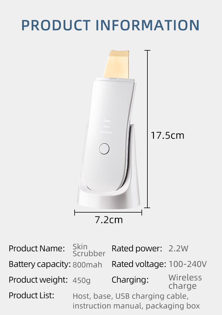 New Version 2021 Spray Wireless Charging Waterproof Ultrasonic Skin Scrubber