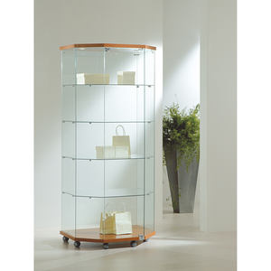 Vitrina moderna de vidrio de 185 cm de altura con tapa y base de madera, 4 estantes y puerta con cerradura para exhibición en la sala de estar - Product Image 1
