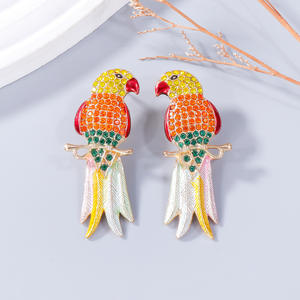 Новые аксессуары в американском стиле ретро с полным бриллиантом Красочные милые животные птица женский попугай серьги - Product Image 3