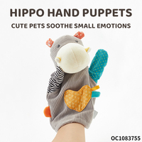 Marionnettes à doigts en peluche de dessin animé en gros, hippopotame gris, jouets personnalisés avec sonnette pour jeux interactifs d'intérieur