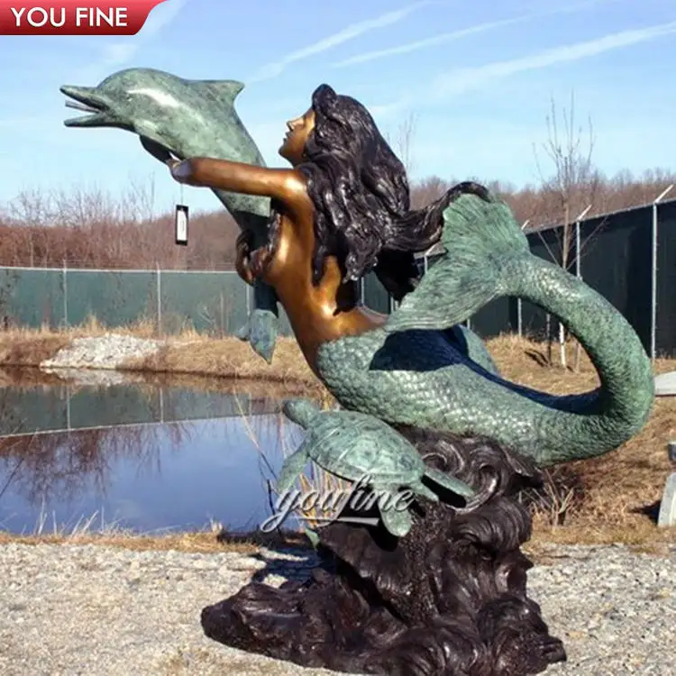Sereia bronze grande personalizada e escultura de dolphin
