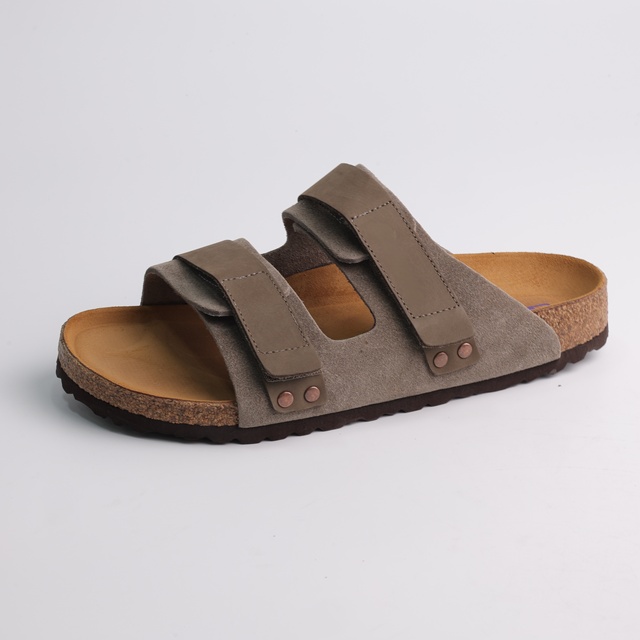 BOKEN Style Uji Cork Sandals Premium Suede Leather Double Hook and Loop Wrap Slide Slippers for Unisex Summer Beach Slides
