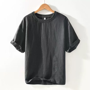M-3XL100% Linen China Factory Top Quality Custom Logo Mens Blank Comfortable Fabric Loose Fit <strong>Work</strong> Out Casual Daily Plain <strong>Tshirt</strong> - Product Image 2