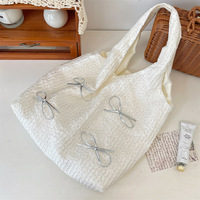 Sac fourre-tout ouvert en tricot souple grande capacité, avec nœuds mignons tissés, style ballet Y2K, design ajouré, nouvelle collection, vente chaude