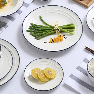 Assiette en porcelaine blanche en céramique chinoise bon marché en gros avec service de vaisselle Blue Line - Product Image 5