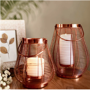 Metal Cage Design <b>Lantern</b> with <b>Copper</b> Finish Decorative Candle Holder <b>Lantern</b> for Home Garden Patio & Indoor Outdoor Decoration - Product Image 1