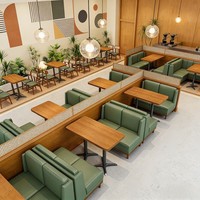 Ensemble de mobilier de restaurant en bois sur mesure, vente en gros, pour café commercial, sièges en cuir vert