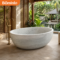 Baignoire autoportante ovale en marbre blanc de qualité supérieure, cuve profonde, bord épais poli, pour hôtel, spa, salle de bain moderne