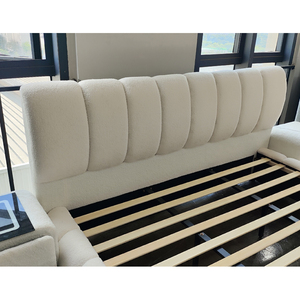 Tùy chỉnh kem lên-Bao da giường vải hiện đại bọc GiườNg Lưu trữ sang trọng Kích thước đầy đủ Vua kích thước bằng gỗ đôi khung giường - Product Image 5