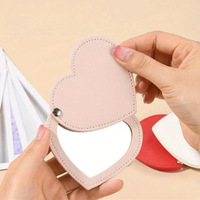 Miroir de maquillage miniature en cuir PU en forme de cœur, portable, rotatif, miroir de poche compact de luxe pour accessoire de voyage