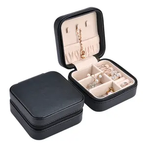 Quality Jewellery Gift Box Black Luxury Portable Storage Gift Jewellery Organizer Travel Cases Custom Logo Leather Jewelry Box