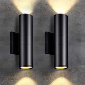 Applique murale de jardin cylindrique extérieure avec lumières LED haut et bas 2x6W 3000K IP65 Base en aluminium étanche solaire - Product Image 1
