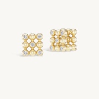 2025 plus récent haut de gamme personnalité bijoux métal géométrique creux carré Cube nid d'abeille oreille Clips boucles d'oreilles avec Zircon