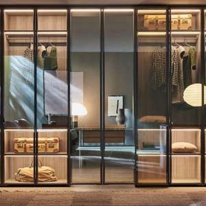 Armoire sur mesure avec porte en verre et bandes lumineuses, mobilier de dressing, série haut de gamme, dressing - Product Image 2