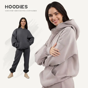 OEM/ODM Wholesale Gray Pink Hoodie Set <b>Women</b> Blank Hoodie Oversized Winter <b>Women</b> Hoodies Set Clothing Manufacturers Custom Logo - Product Image 1