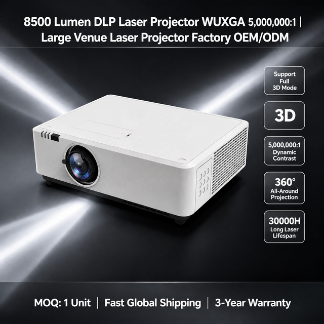 8500 Lumen 3D Mapping Projector, High Brightness DLP Laser Video Projector WUXGA for Building Light Show & Outdoor Event