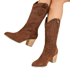 <span class=keywords><strong>Stivali</strong></span> 2024 Vintage in pelle scamosciata da <span class=keywords><strong>Cowboy</strong></span> occidentale da donna Retro a punta a forma di V Slim tacco grosso fino al ginocchio lungo invernale per donna - Product Image 1