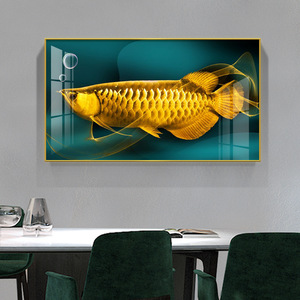 Pintura artística abstracta de lujo para sala de estar, pescado dorado de porcelana de cristal, horizontal, para restaurante - Product Image 6